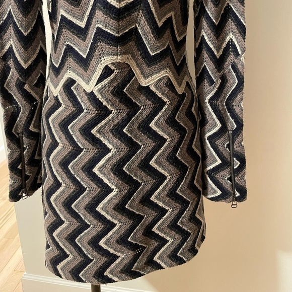 Retro Revival Boho Dress Wool Coastal 70s Chevron XS Navy Blue Free People - Picture 7 of 16
